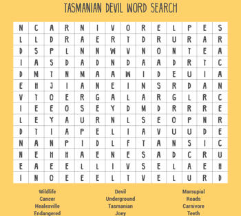 image of Tasmanian Devil word search
